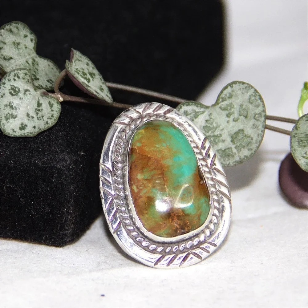Sterling Silver Turquoise Statement Ring Size 8 Southwestern native america Ring